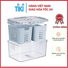 Mua Bộ Hộp Rổ Trong HOKORI Nhựa Cao Cấp - 2 Ngăn Tách Nước - Thực Phẩm Tủ Lạnh - Hàng chính hãng