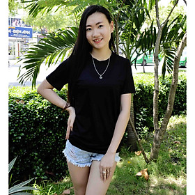 Áo thun trơn nam nữ 100% poly tay ngắn, vải co giãn 4 chiều, mềm và ít nhăn - Màu đen