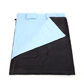 86"x60" Double Thermal Sleeping Bag 2 Person Outdoor Camping Hiking Sleeping Bag with 2 Pillows blue CN