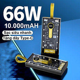 Sạc Dự Phòng Trong Suốt 66W 20000mAh Vinetteam Hỗ Trợ PD Sạc Nhanh, Cáp Đi Kèm, Màn Hình LED - hàng chính hãng - 10000mAh-đen