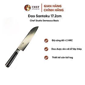 Dao Santoku Chef Studio - Damascus Basic độ dài 17.2cm, chuyên dùng cắt thái thịt, cá, rau củ quả