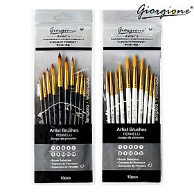 Set 10 Cọ Vẽ Đầu Tròn Giorgione Chính Hãng G200R, Cọ Đầu Tròn Vẽ Màu Nước, Acrylic, Sơn Dầu