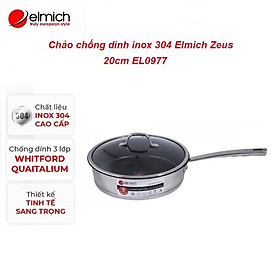 Chảo chống dính 5 đáy inox 304 cao cấp có vung kính Elmich Zeus 20cm EL0977