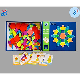 Bộ ghép hình Pattern Block bằng gỗ 130 chi tiết - Đồ chơi giáo dục an toàn cho bé từ 3 tuổi phát triển trí tuệ