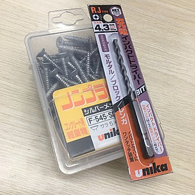 Combo Vít bê tông 5mm đầu bằng F545 & Mũi khoan tường 4.3mm đuôi lục giác Unika (Không cần tắc kê nhựa)