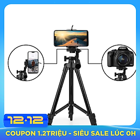 Giá đỡ tripod 3 chân xoay ngang dọc hỗ trợ chụp ảnh, livestream nhẹ gọn tặng kèm đầu kẹp điện thoại 2 lỗ chắc chắn
