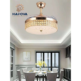 Quạt trần đèn trang trí, quạt đèn dấu cánh HAPOVA ZODIAC G30, có 3 chế độ sáng có điều khiển từ xa DQ 8043 hàng chính hãng