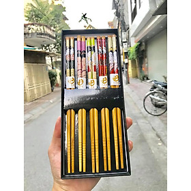 Mua Set 05 đôi đũa tre mẫu họa tiết kiomo nhật bản