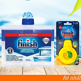 Combo Vệ sinh máy rửa bát Finish: Dung dịch vệ sinh chai 250ml, Viên Treo khử mùi hôi trong máy rửa bát - Chính Hãng.