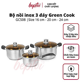 Mua Bộ nồi inox cao cấp 3 đáy  nồi chống dính bếp từ Green Cook GCS08-T1 Hàng chính hãng