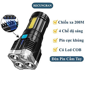 Đèn pin cầm tay siêu sáng chiếu xa 4 chế độ, chống thấm nước tiện dụng, có COB đèn LED cạnh