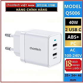 Mua Củ sạc Choetech Q5006  nhanh 40w 2 cổng Type C (Hàng chính hãng) MÀU ĐEN