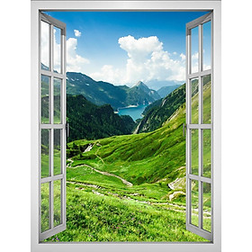 Tranh dán tường cửa sổ khổ dọc HD Thảo nguyên xanh CS-0412D Kim sa