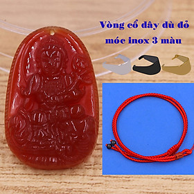 Mặt dây chuyền Phổ hiền bồ tát mã não đỏ 3.6 cm kèm vòng cổ dây dù đỏ, Phật bản mệnh, mặt dây chuyền phong thủy