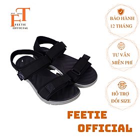 Giày Sandal Nam GuVas Quai Ngang Đen - Đế Xám Lót Đen,Đế Cao 3cm,Thích Hợp Đi Học,Đi Du Lịch