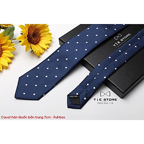 Cà Vạt Hàn Quốc bản trung 7cm Cao cấp kèm hộp - xanh chấm bi