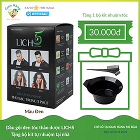 Dầu gội nhuộm tóc Lich5 màu nâu đen - Lên màu tự nhiên - Sử dụng đơn giản, tiện lợi, mùi dễ chịu - Tặng bộ kit tự nhuộm tại nhà