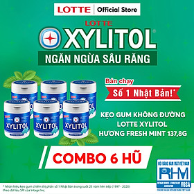 Combo 6 hũ Kẹo Gum không đường Lotte Xylitol - Hương Fresh Mint 137,8 g