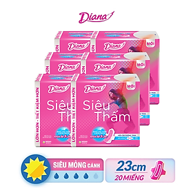 Bộ 6 Băng vệ sinh Diana siêu thấm siêu mỏng có cánh (gói 20 miếng)