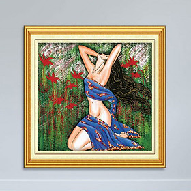 Tranh Khỏa Thân - Tranh Nghệ Thuật Cô Gái Giữa Đồng Hoa Canvas Có Viền W1162