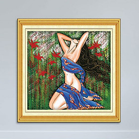 Mua Tranh Khỏa Thân - Tranh Nghệ Thuật Cô Gái Giữa Đồng Hoa Canvas Có Viền W1162