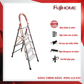 Mua Thang nhôm ghế gấp bản to 5 bậc FUJIHOME SL-305 ( Chiều cao  bậc trên 1 22m  có tay vịn) Hàng chính hãng