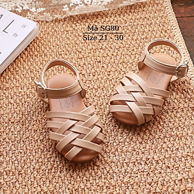 Sandal bé gái MGBABY da mềm đế êm quai đan chéo dép rọ bít mũi búp bê tiểu thư 3 màu đen be trắng 1 - 6 tuổi phong cách SG80