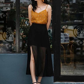 Đầm maxi sọc trắng đen phối voan xẻ tà sang trọng  Hàng đẹp với giá tốt  nhất