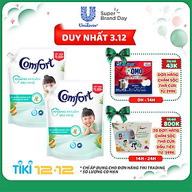 Combo 2 Nước xả vải em bé Comfort Kháng Khuẩn Dịu Nhẹ Túi 2.4L