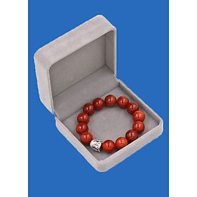 Vòng đeo tay đá Vân Rồng đỏ 14 ly cẩn hạt Phật A Di Đà inox bạc VVRONLT14 HỘP NHUNG - hợp mệnh Hỏa, mệnh Thổ
