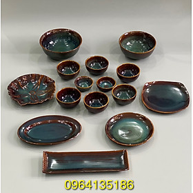 Mua Set bộ đồ ăn men hoả biến xanh lam gốm sứ Bát Tràng