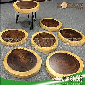 Ghế đôn mặt gỗ/ Bàn cafe me tây mặt tròn tự nhiên đường kính 40-49 x dày 4 cm