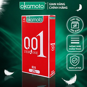 Bao cao su Okamoto 0.01 Hydro Polyurethane  PU . Bao cao su Nhật Bản siêu mỏng chỉ 0.01mm bằng 1 6 độ dày sợi tóc cho cảm nhận truyền nhiệt nhanh  Hộp 4 Cái   