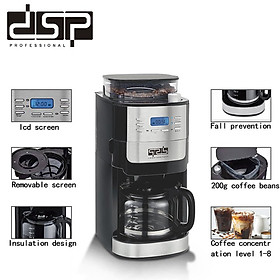 Máy pha cà phê hạt kết hợp xay sẵn bán tự động DSP KA3055 công suất 1000W, tích hợp chức năng hẹn giờ, chống nhỏ giọt khi ngưng máy- Hàng chính hãng