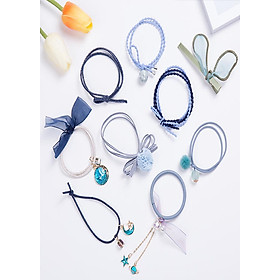 Set 9 cột tóc nhiều màu dễ thương - Xanh dương