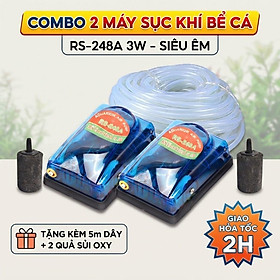 Combo 2 Máy Sục Khí Bể Cá RS-248A 3W Siêu Êm - Tặng Kèm 5m Dây, 2 Quả Sủi Oxy Bền Đẹp