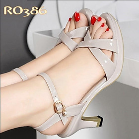 Giày sandal nữ cao gót 7 phân hàng hiệu rosata hai màu đen xám ro386 - xám - 38
