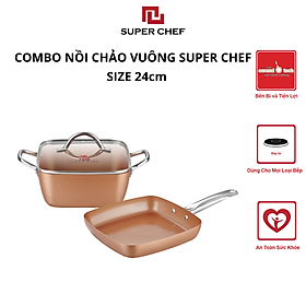 Combo Nồi Chảo Vuông Chống Dính Super Chef Đáy Từ Cao Cấp, An Toàn, Bền Bỉ Size 24cm