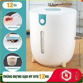 Thùng đựng gạo thông minh HT SYS - Thiết kế dạng nhấn nút - Chống kiến - Chống ẩm - Chống mọt - Chất liệu ABS cao cấp + Sét móc vàng tài lộc - Hàng Nhập Khẩu