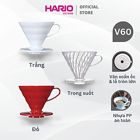 Phễu pha cà phê Hario V60 Coffee Dripper (phễu nhựa, 3 màu) - trong suốt