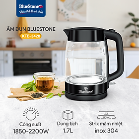 Ấm Đun Thủy Tinh BlueStone KTB-3428 - 1.7 Lít - 1850-2200W - Bộ Điều Khiển: Strix - Bảo Hành 2 Năm - Hàng Chính Hãng