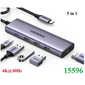 Mua Bộ Chuyển Đổi 5in1 Ugreen 15596 USB type C sang 1 x HDMI 4K30Hz + 3 x USB 3.0 + 1 x USB-C PD 100W-Hàng chính hãng