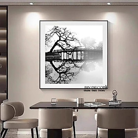 Mua (ẢNH THẬT) Tranh canvas treo tường hà nội xưa trắng đen có khung (tặng kèm đinh treo)