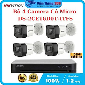 Bộ Camera Quan Sát Hikvision 2.0MP Full HD – Tích Hợp Micro Thu Âm – Trọn Bộ Camera 4 Kênh Đầy Đủ Phụ Kiện Lắp Đặt - Hàng chính hãng