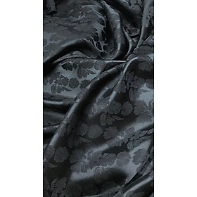 Vải Lụa Tơ Tằm Palacesilk hoa bèo sen màu đen may quần áo dài, dệt thủ công#mềm mượt#nhẹ#thoáng mát, khổ rộng 90cm