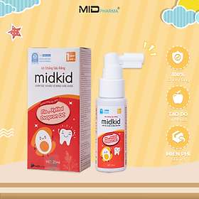 Xịt chống sâu răng MIDKID vị táo đỏ cho bé từ 1 tuổi giúp làm sạch và bảo vệ men răng, ngăn ngừa mảng bám ố vàng, hà mủn