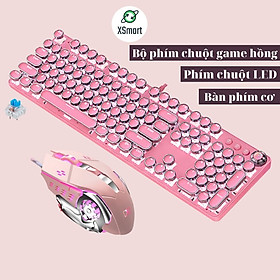 Bộ bàn phím CƠ và chuột XSmart full HỒNG siêu xinh cao cấp có đèn LED nhiều chế độ cho máy tính laptop pc T900 CROM+X500 - Hàng Chính Hãng