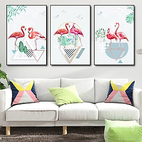 Tranh Treo Tường Hồng Hạc Và Lá Xanh