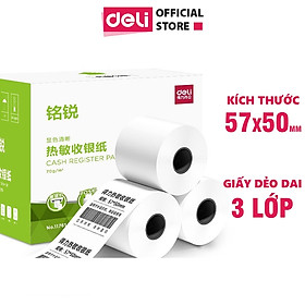 Giấy In Nhiệt K57 phi 30 6m /K57 phi 50 17 m Deli - 3 Lớp Dẻo Dai - In Hóa Đơn Máy Tính Tiền Siêu Thị, Cửa Hàng Tiện Lợi, Mã Vạch, Logo, Báo Giá Không Phai Mực - Hàng Chính Hãng - 11760 / 11761