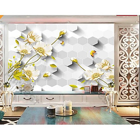 Tranh dán tường Hoa bướm giản đơn, tranh 3d dán tường hiện đại (tích hợp sẵn keo) MS640958